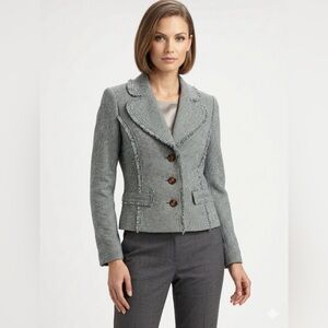 ETCETERA Virgin Wool and Silk Blend Green Tweed Classic Jacket Women’s Size 8